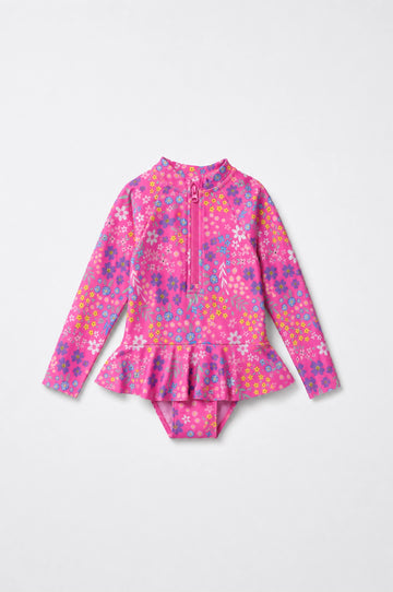 Baby Girl's Floral Print Swimsuit — Pink