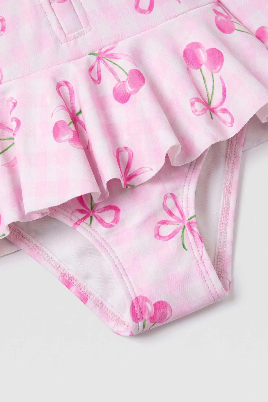 Baby Girl's Cherry Print Swimsuit — Candy Pink, gingham check
