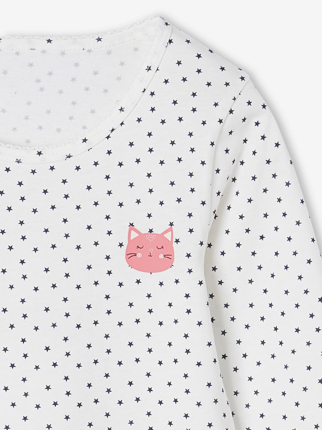 Girls' Long Sleeve Cotton T-shirt | White, Star Print