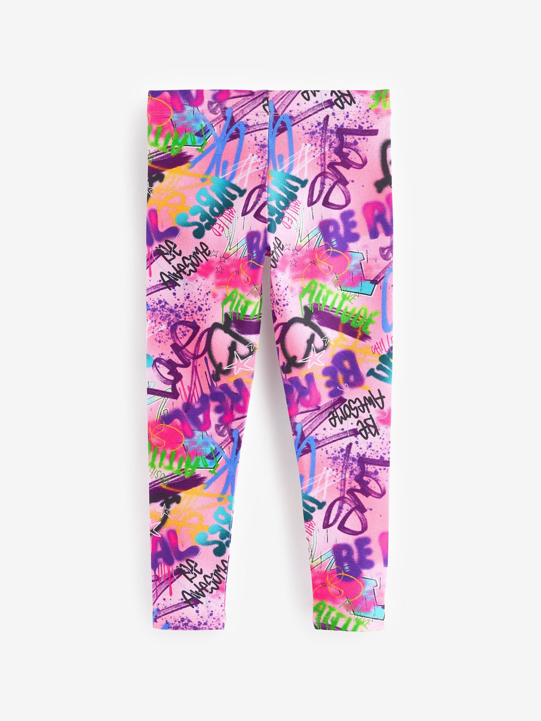 Girls slim fit graffiti paint cotton leggings