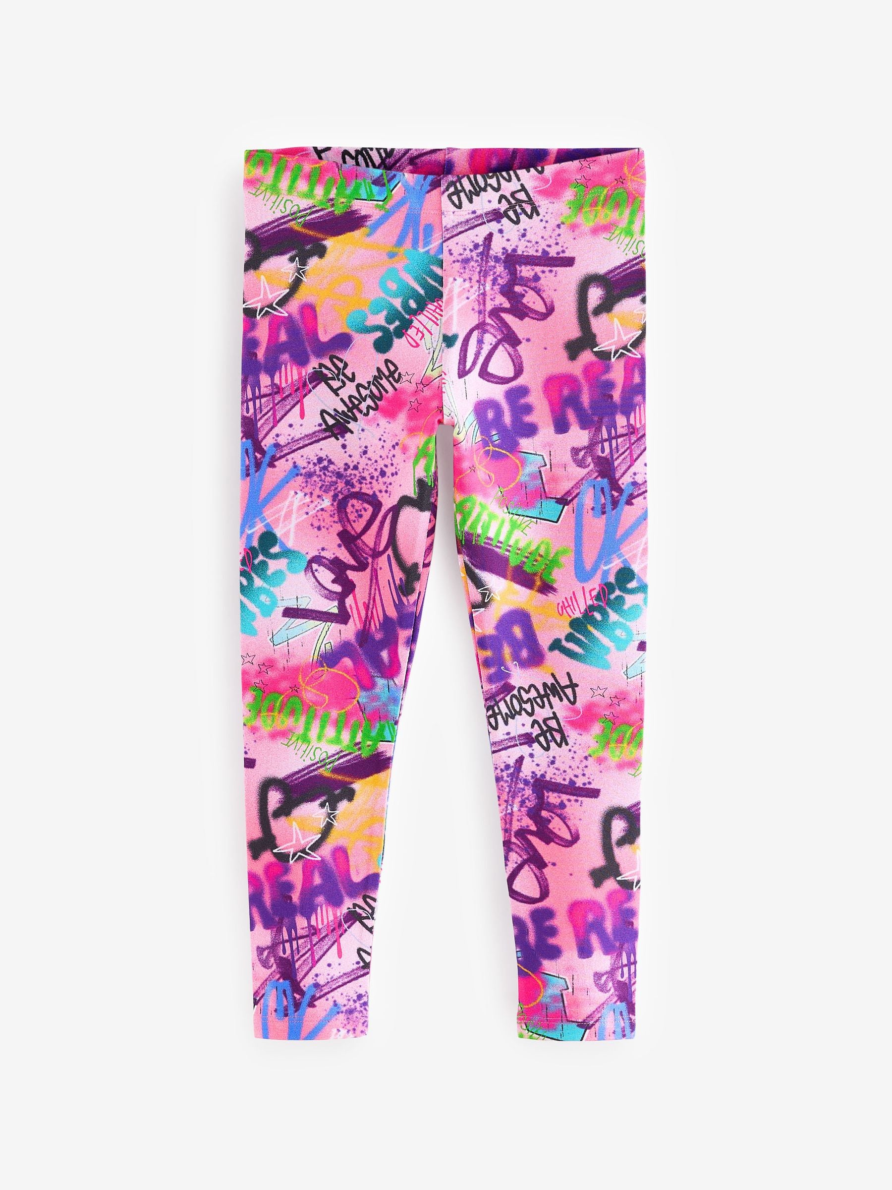Girls slim fit graffiti paint cotton leggings