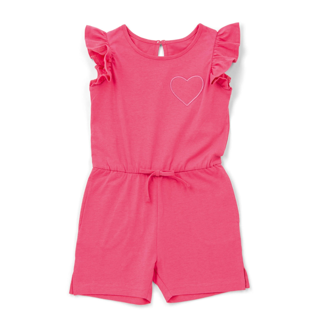 Solid pink girls jumpsuit with ruffled sleeve