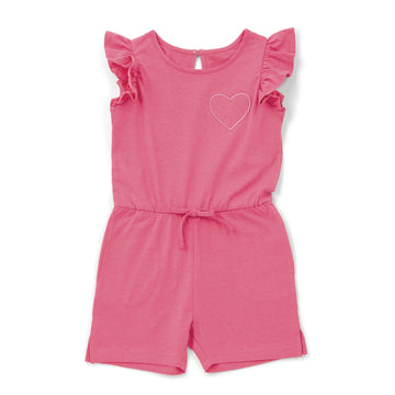 Girl's Jumpsuit | Cotton, Ruffled Trim, Pink