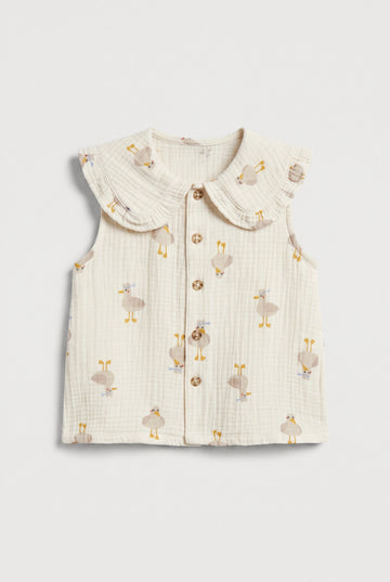 Girl's Duck Print Muslin Top - Cream