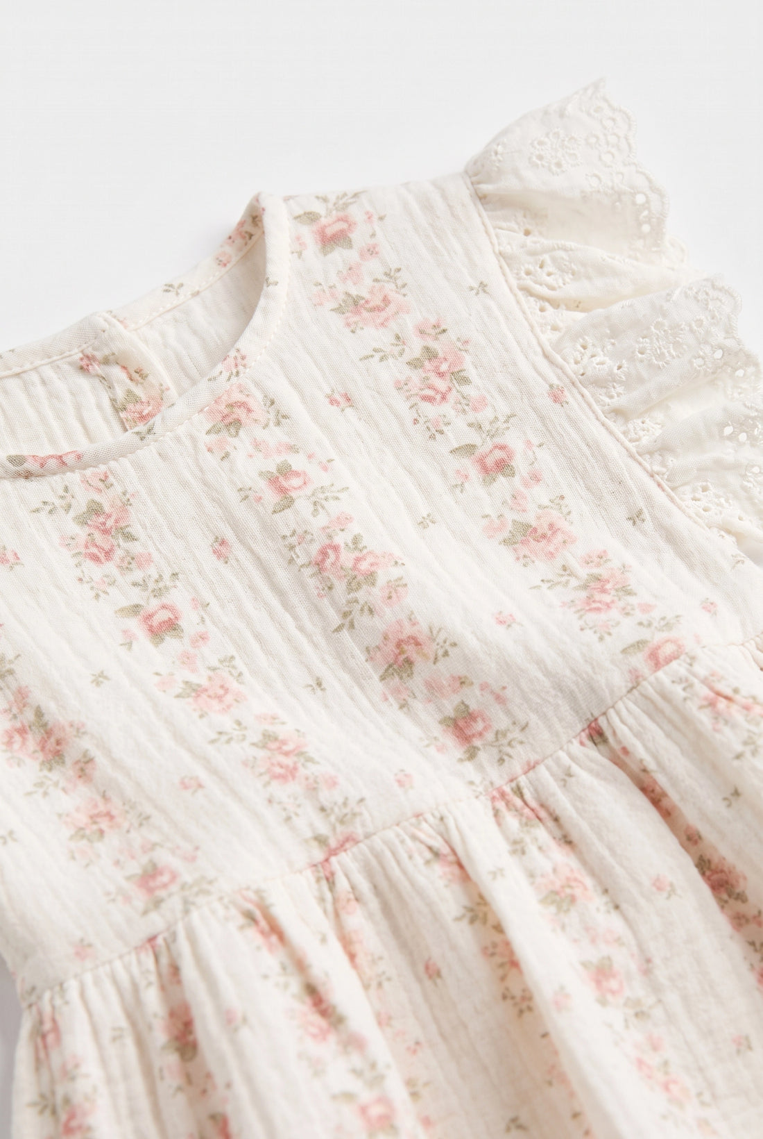 Girls' Floral Muslin Top — Cream