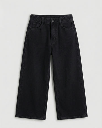 Girl's Wide Leg Denim Pant - Black