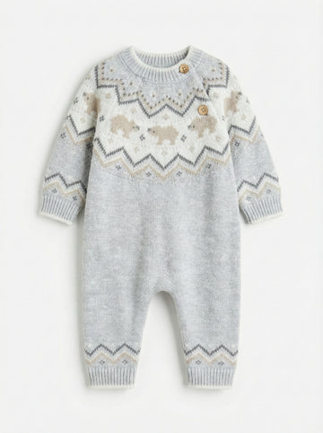 Nordic Knit Bear Print Baby Romper