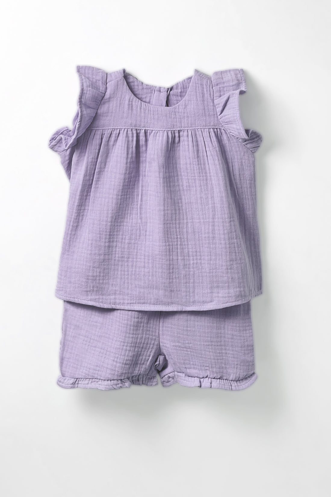 Toddler Baby Girl's Soft Muslin Ruffle Sleeve Set | Baby Purple Color