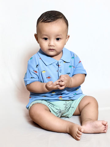 Toddler Baby Boy Short Sleeve Cotton Pique Polo T-Shirt | Light Pastel Blue