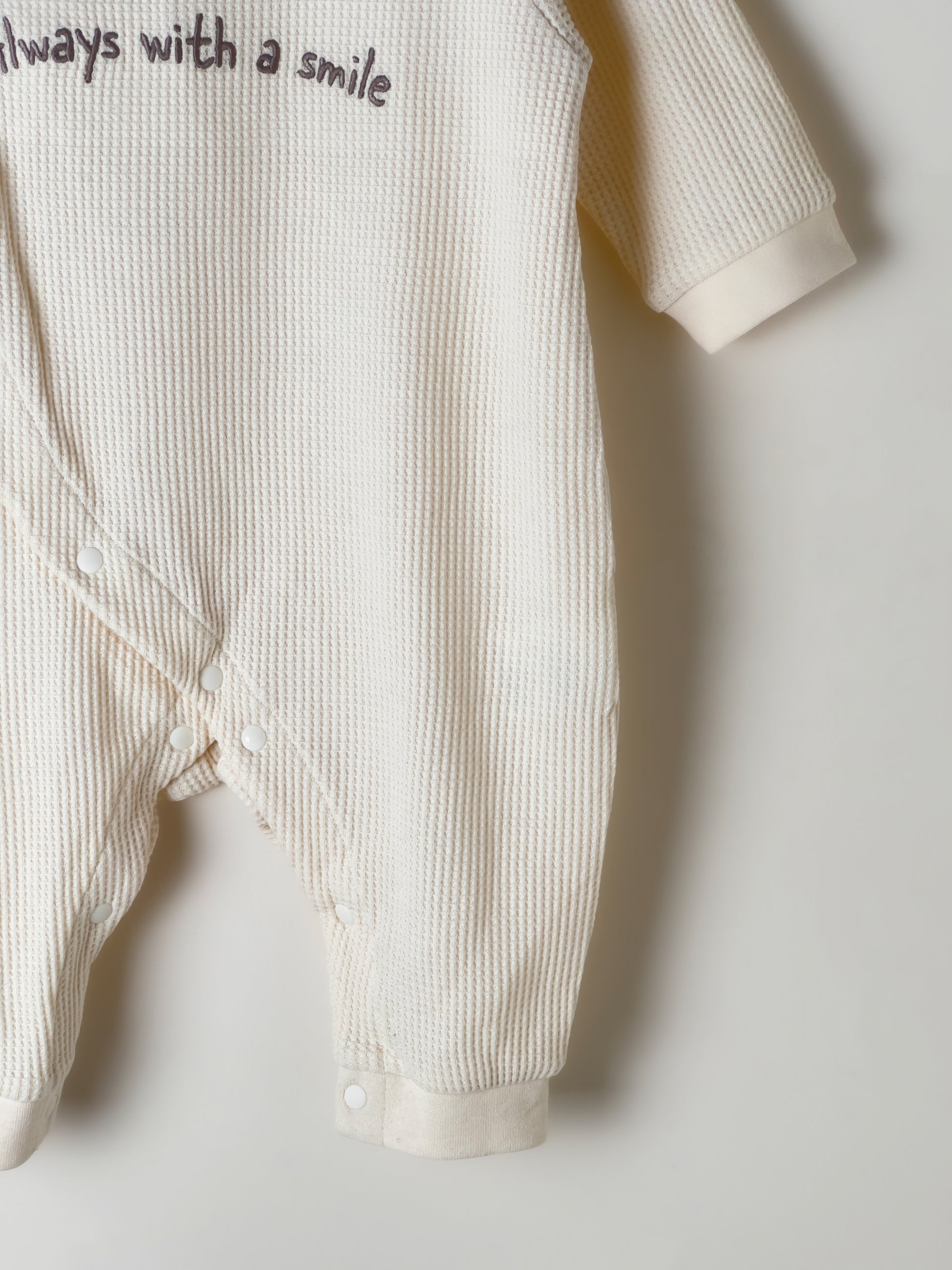 Cream White Waffle-Knit Baby Romper | Cotton, Snap button