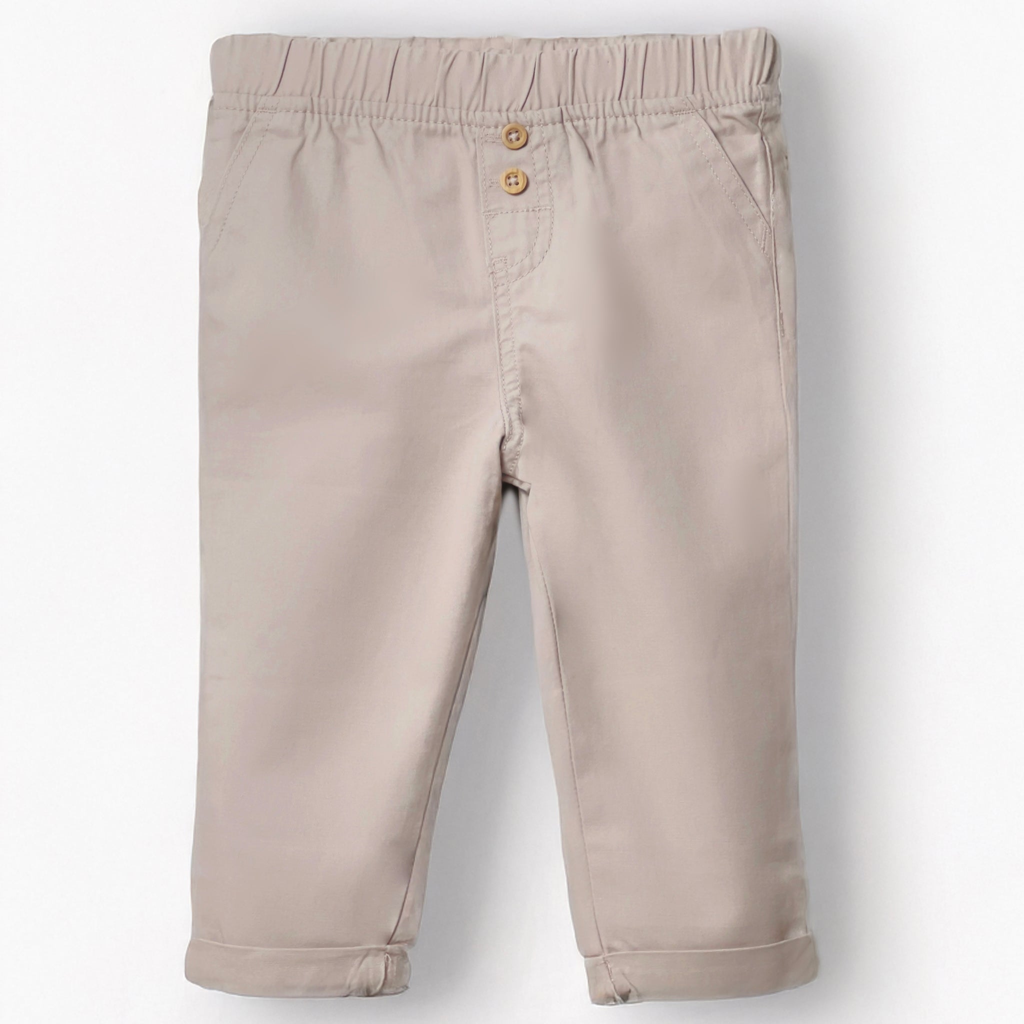 Rolled Cuff Baby Boys' Twill Pants | Beige, Cotton Fabric