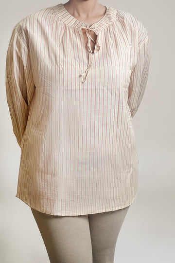 Women Cotton Full Sleeve Shirt | Tie Neck