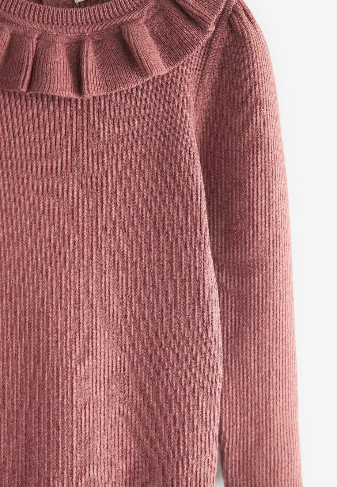 Girl's Frill Neck knitted Jumper | Ribbed Cotton, Dusty Pink