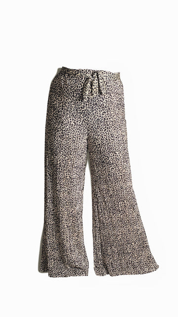 Women's High Rise Wide Leg Plisse Pant | Polyester, Adjustable waist, Leopard Print