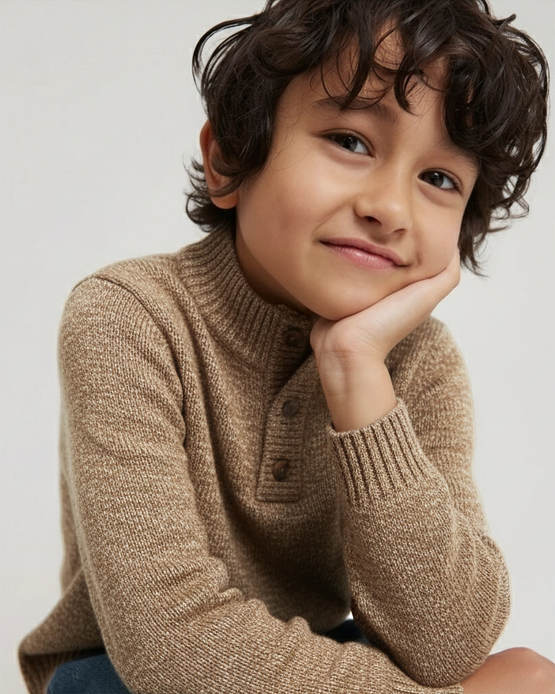 Toddler Boys’ Beige Knit Henley Sweater
