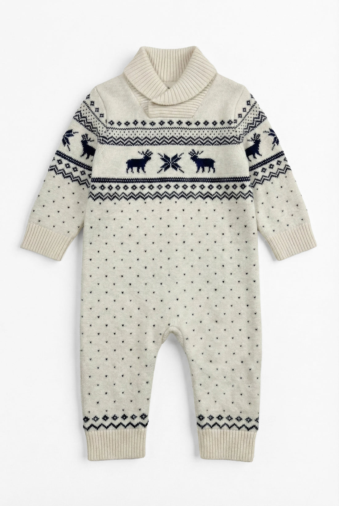 Italian-Style Shawl Collar Knit Baby Romper