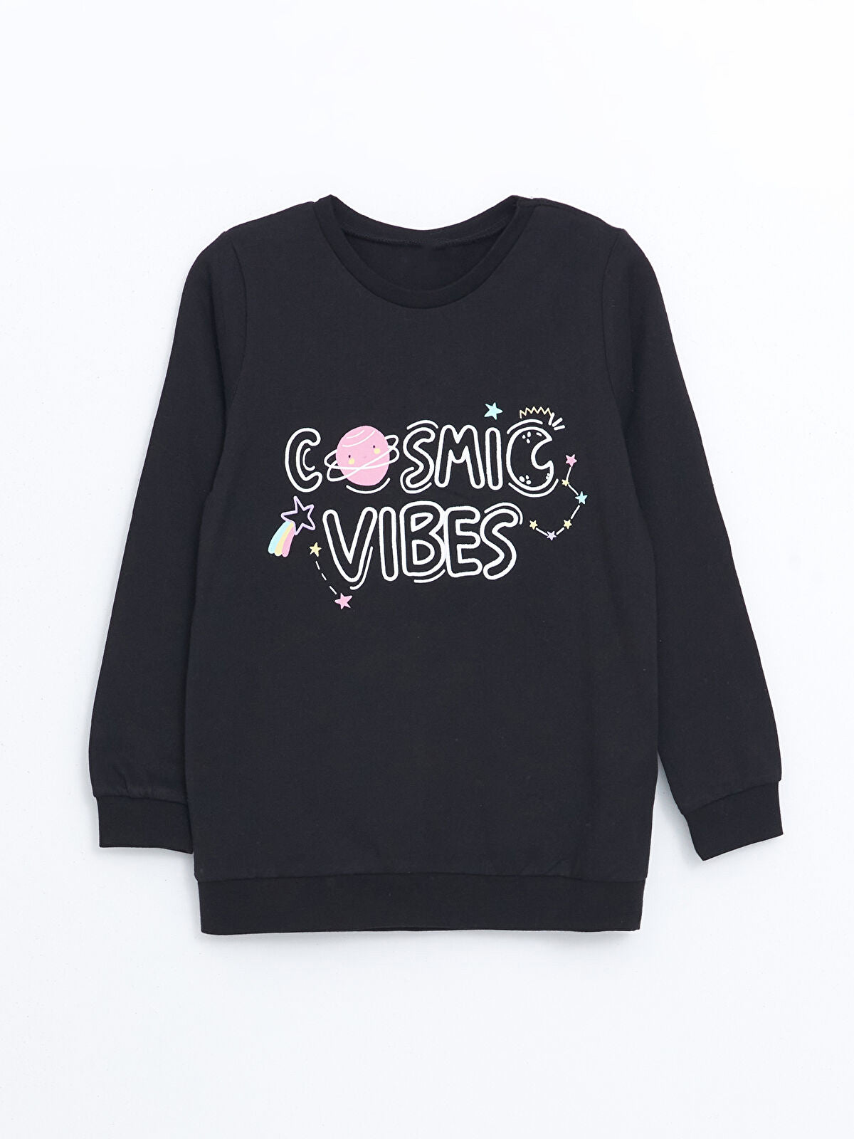 Kid's Full Sleeve T-shirt | Cotton, Medium Thickness, Black, Cosmic Vibes