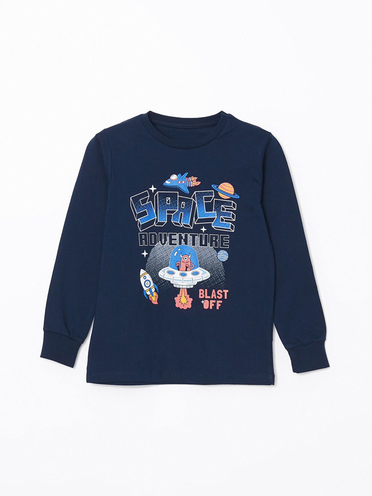 Boys Full Sleeve crew neck cotton t-shirt in navy blue color