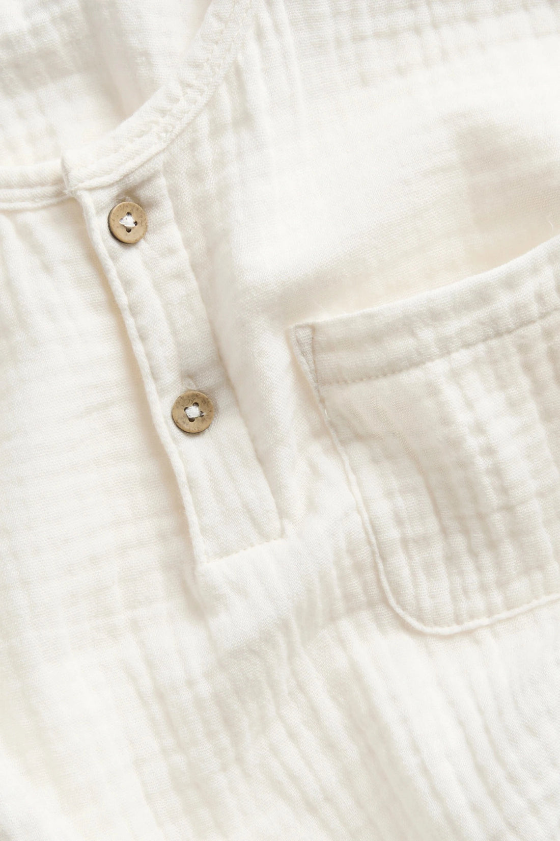 PTex Fashion off-white muslin henley shirt, full front flat lay