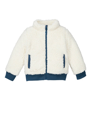 Kids Unisex Sherpa Jacket | Polyester, Zipper, Off White