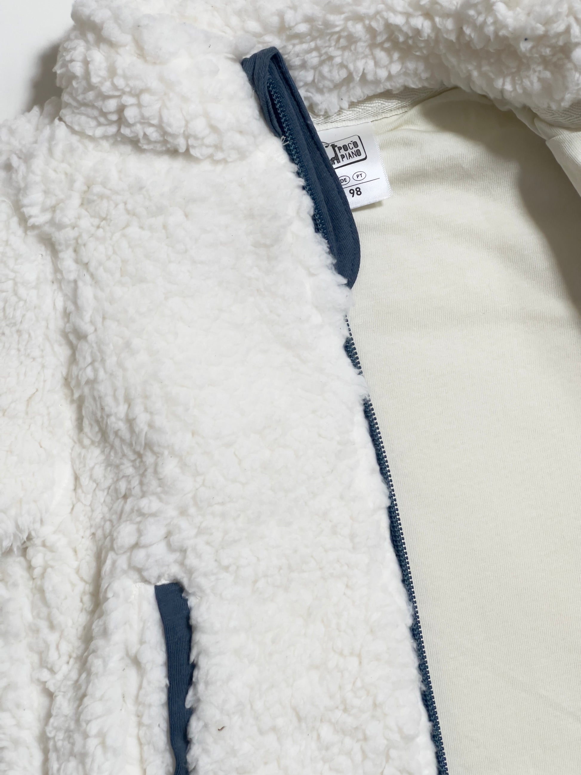 Kids Unisex Sherpa Jacket | Polyester, Zipper, Off White