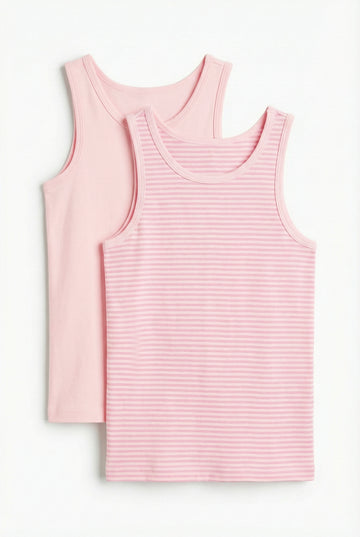 2-Pack Girls' Cotton Tank Tops – Pink & Stripe