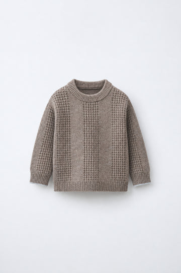 Kid’s Unisex Textured Wool Knit Sweater – Mocha