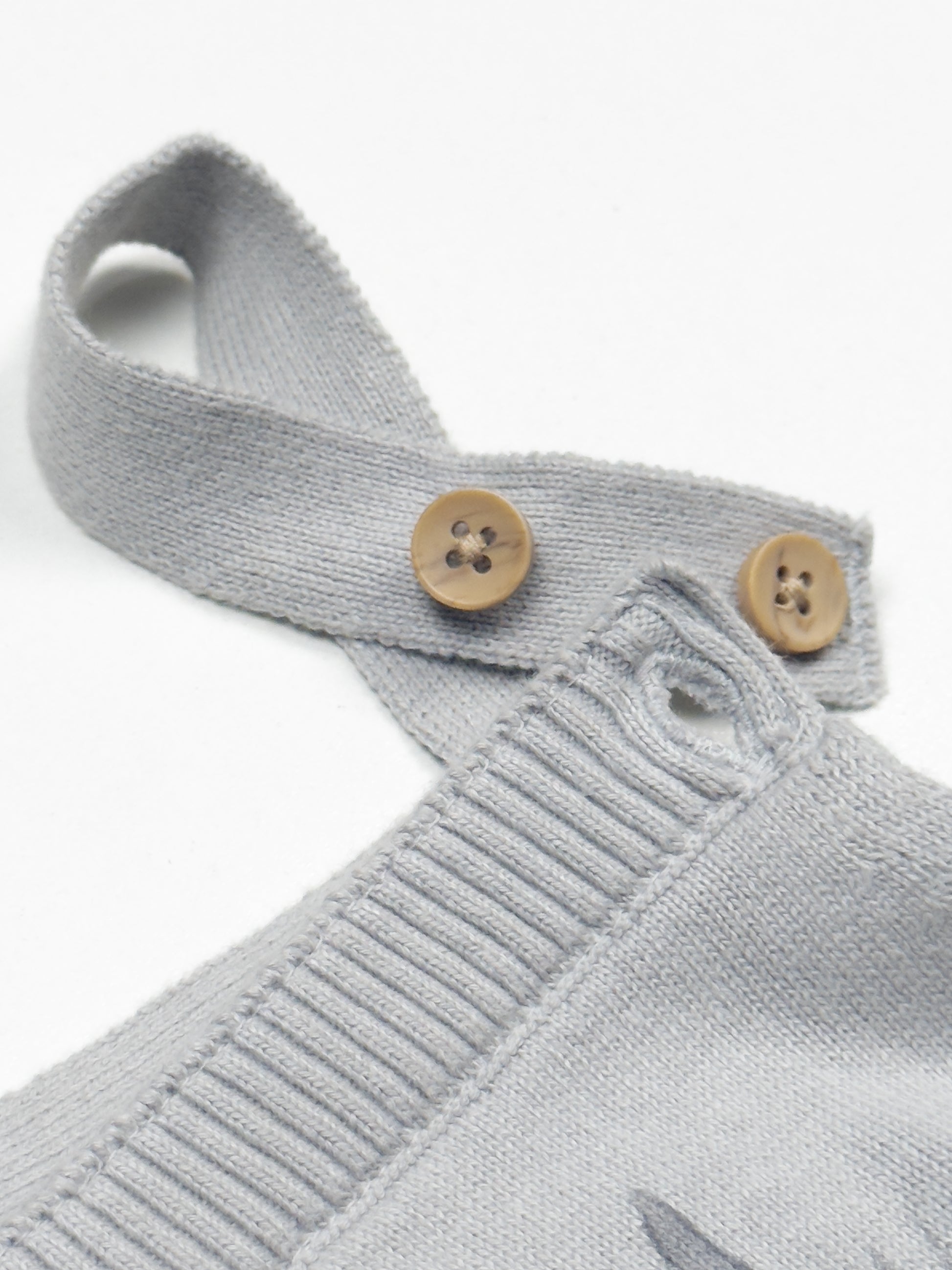 Knitted Baby Romper Grey,wooden strap button