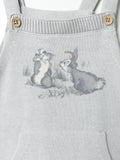 Knitted Baby Romper Grey,wooden strap button with kangaroo pocket and rabbit print