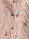 Knitted fabric with floral patterns and buttons on a beige background