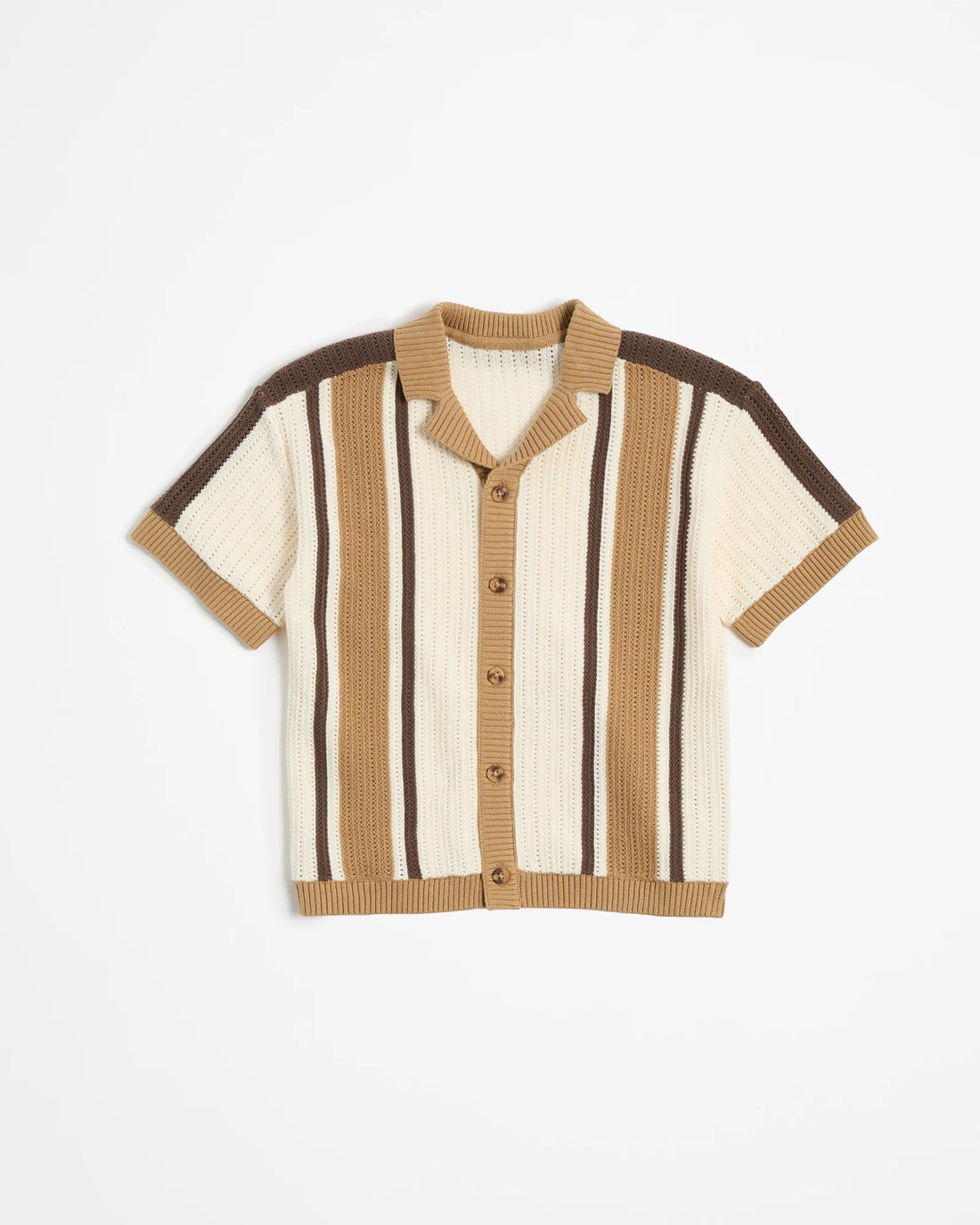 Knitted shirt with brown and beige stripes on a white background