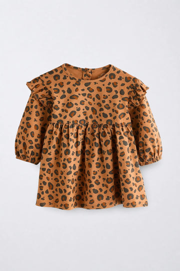 Baby Girl's Leopard Print Ruffled Long Sleeve Dress