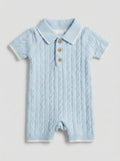 Classic Light Blue Cable Knit Baby Jumpsuit