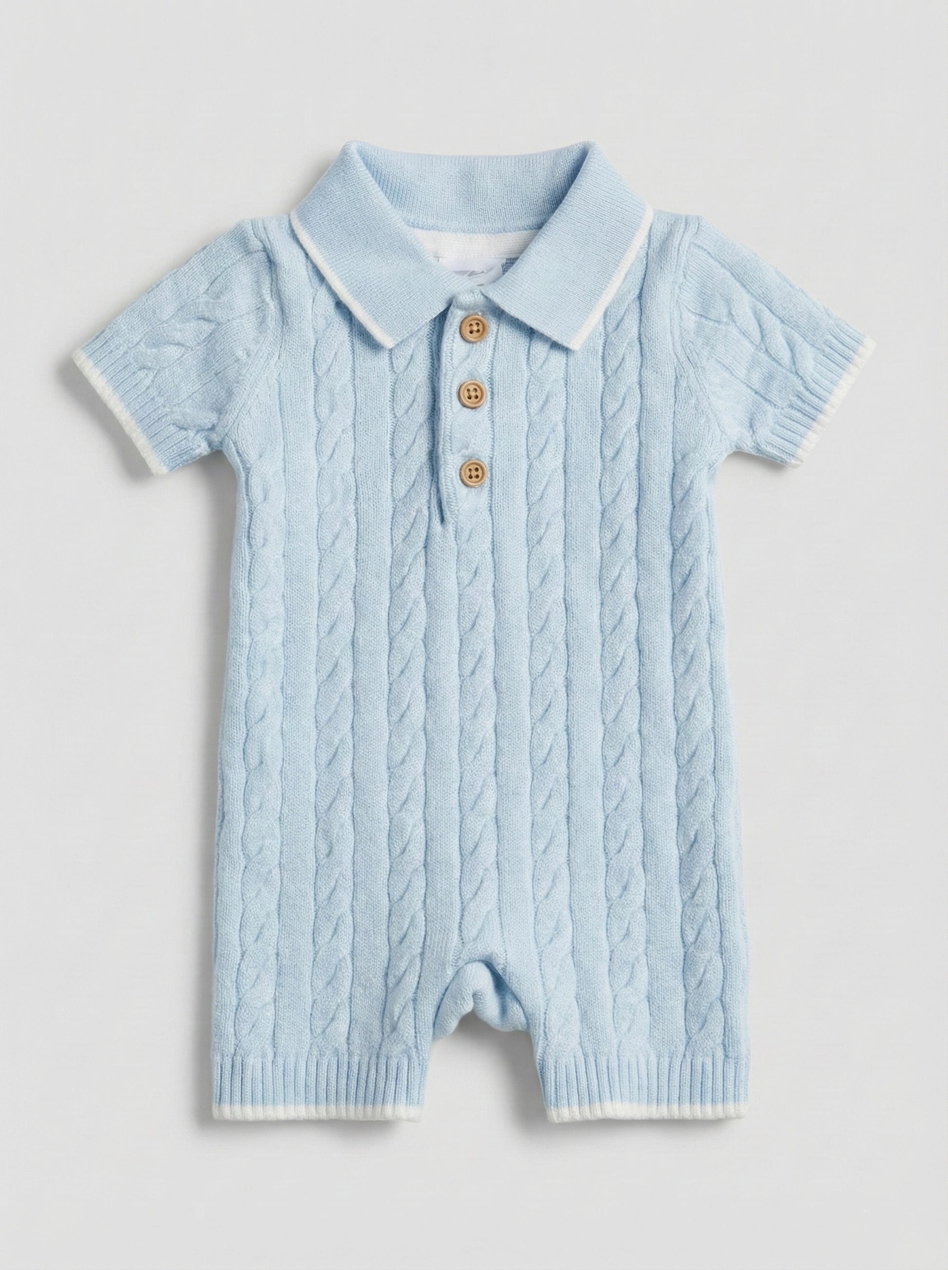 Classic Light Blue Cable Knit Baby Jumpsuit