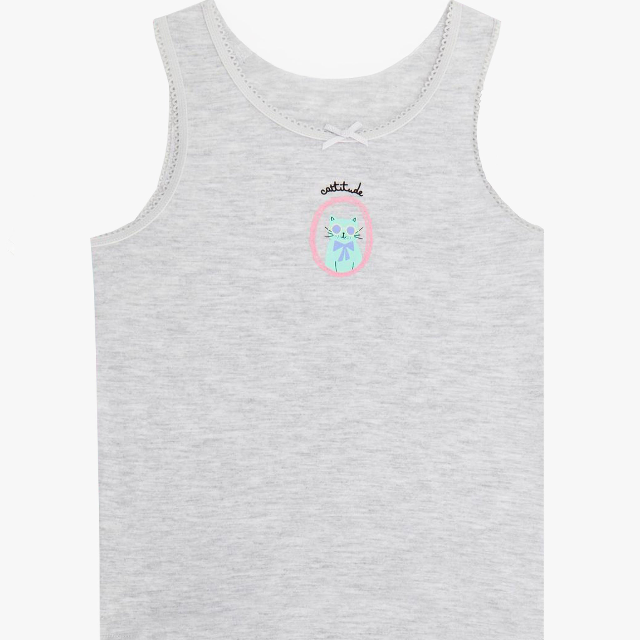 Light Grey Cotton Fabric Girl's Tank Top
