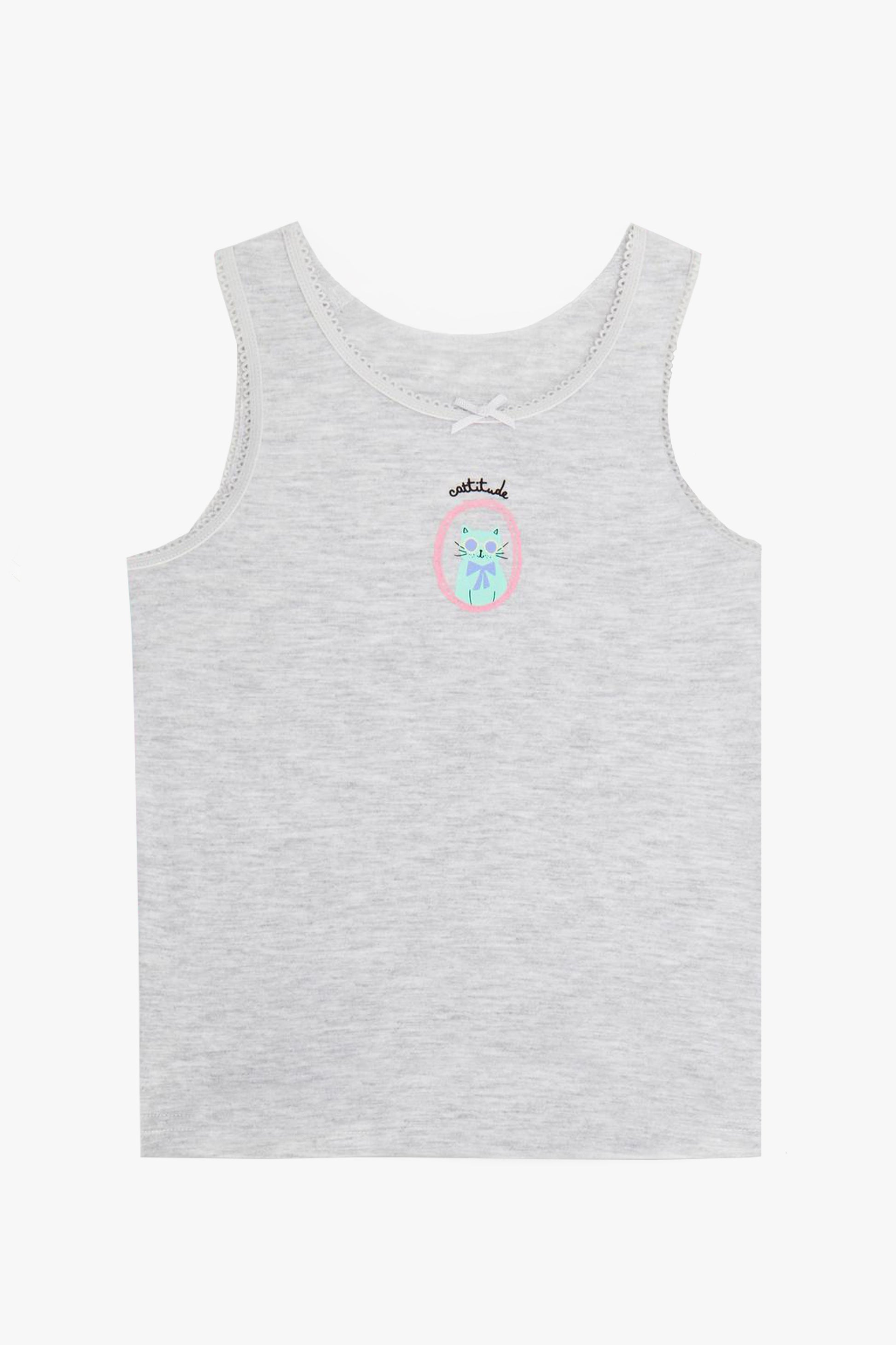 Light Grey Cotton Fabric Girl's Tank Top