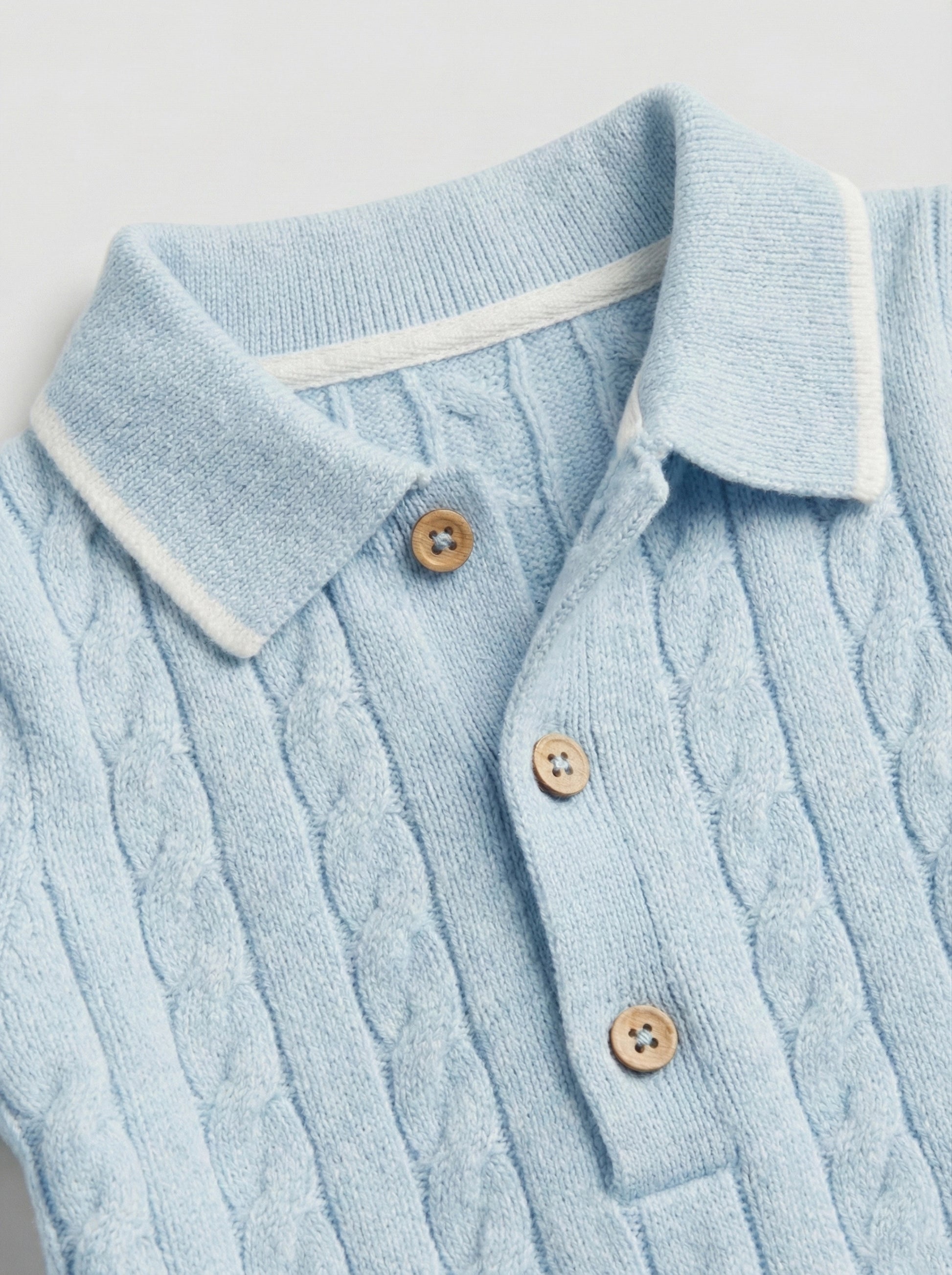 Classic Light Blue Cable Knit Baby Jumpsuit