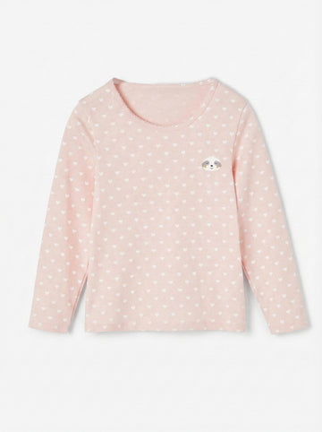 Girls' Long Sleeve Cotton T-shirt | Pink, Heart Print