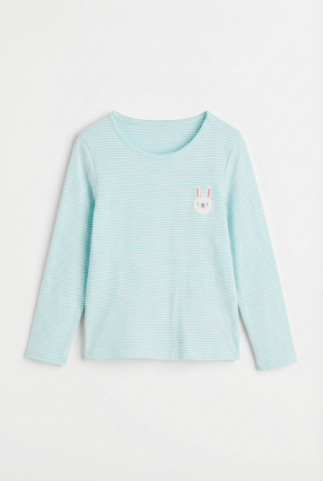 Girls' Long Sleeve Cotton T-shirt | Mint, Step Pattern
