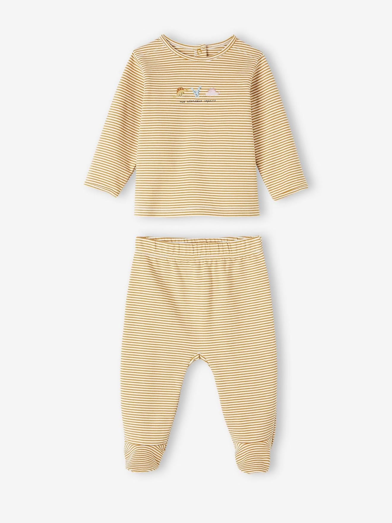 Yellow striped long-sleeve top and pants set on a white background