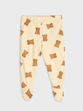 100% cotton beige color baby leggings with teddy print