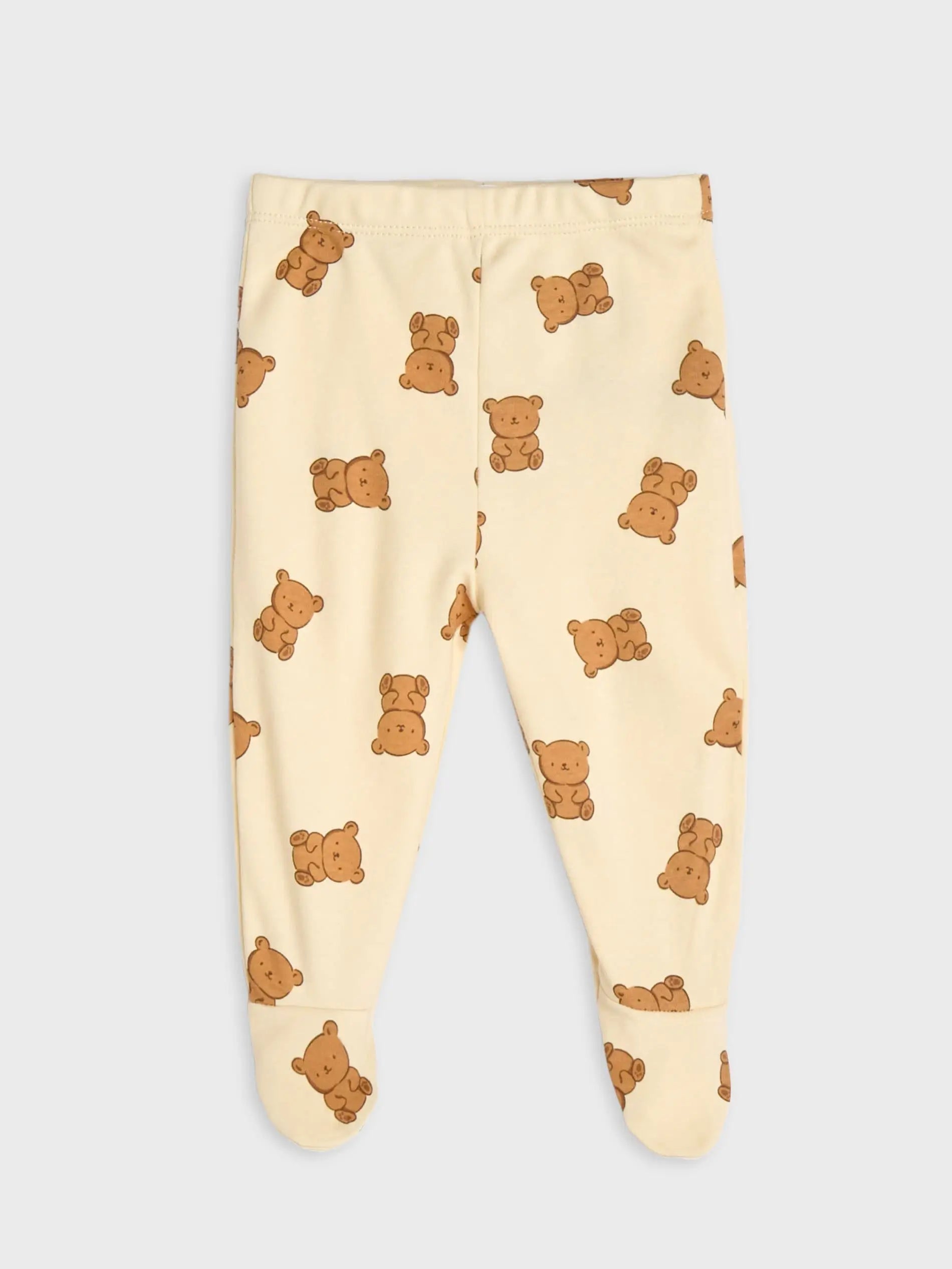 100% cotton beige color baby leggings with teddy print