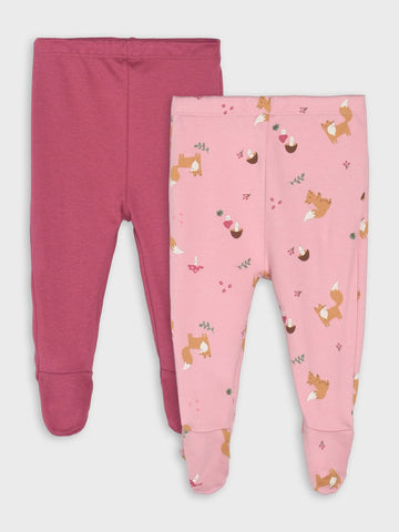 Organic cotton assorted pack of 2baby leggings in plain and all over print