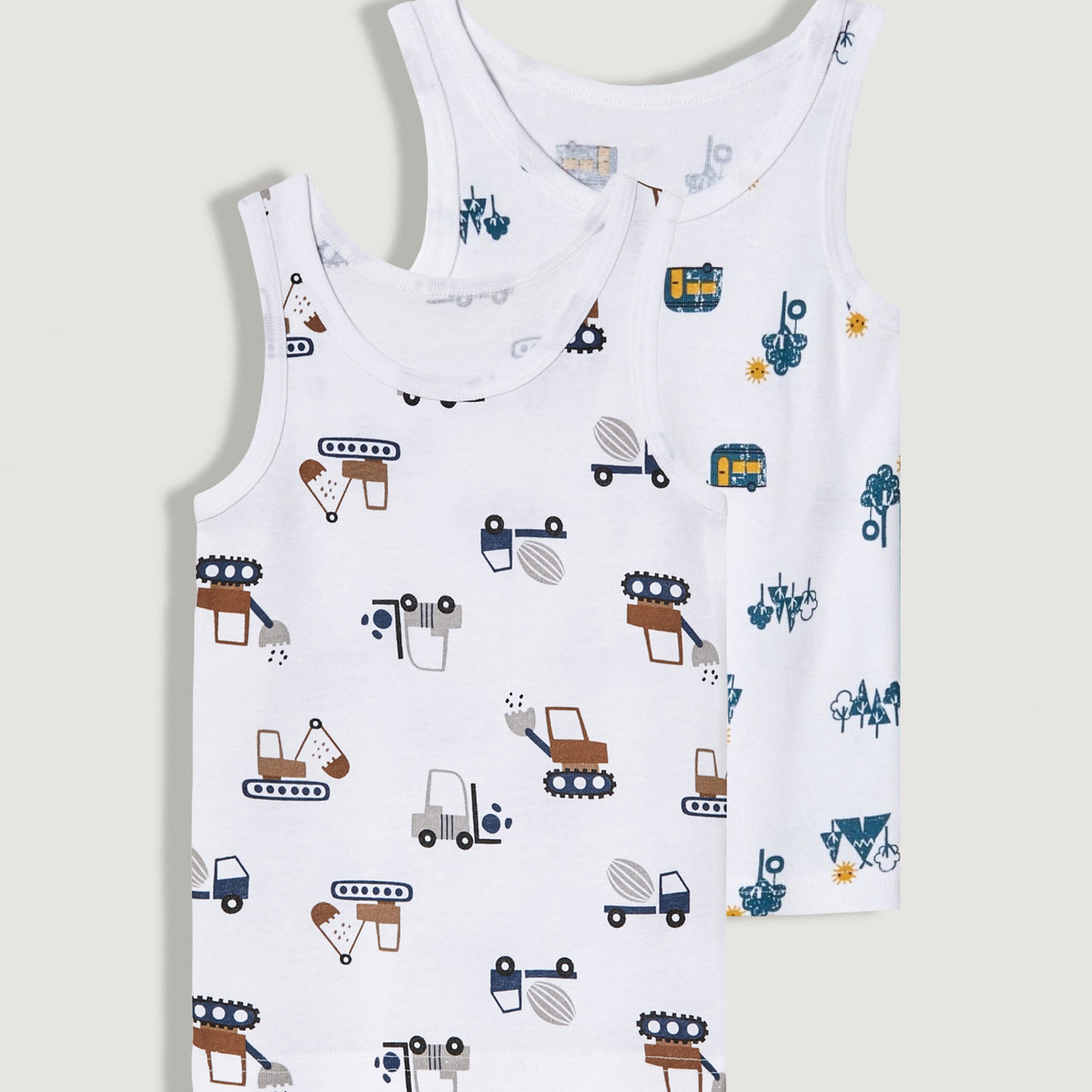 Pack of 2 Unisex Tank Tops | Cotton, White car Print 