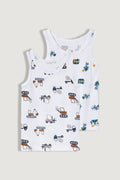 Pack of 2 Unisex Tank Tops | Cotton, White car Print 