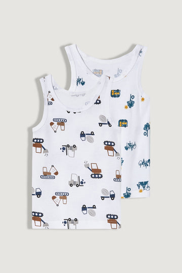 Pack of 2 Unisex Tank Tops | Cotton, White car Print 