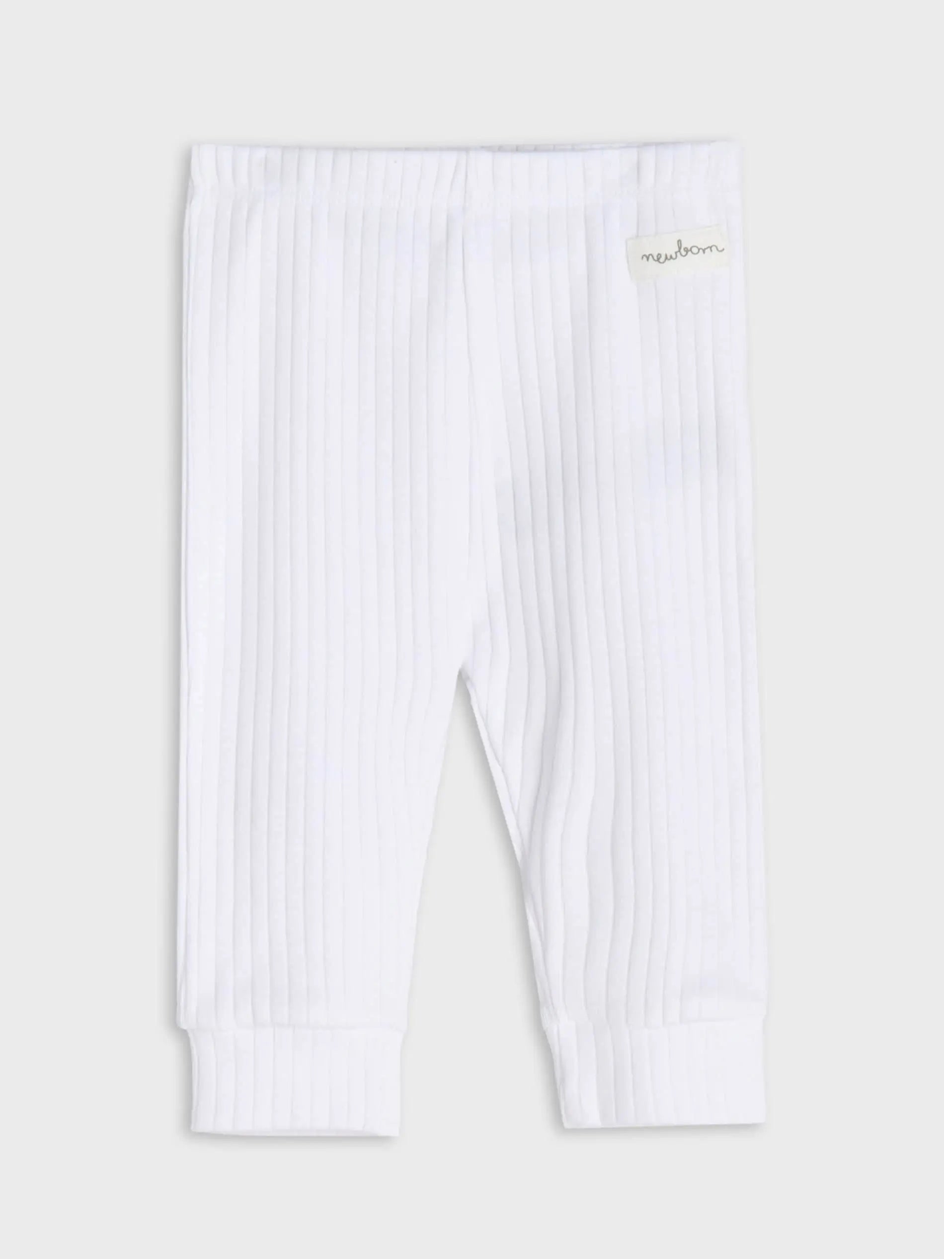 Ribbed Organic Cotton baby leggings in snow white color  