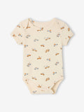 Pack of 5 Half Sleeve Cotton Bodysuit beige all over print
