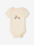 Pack of 5 Half Sleeve Cotton Bodysuit beige car print