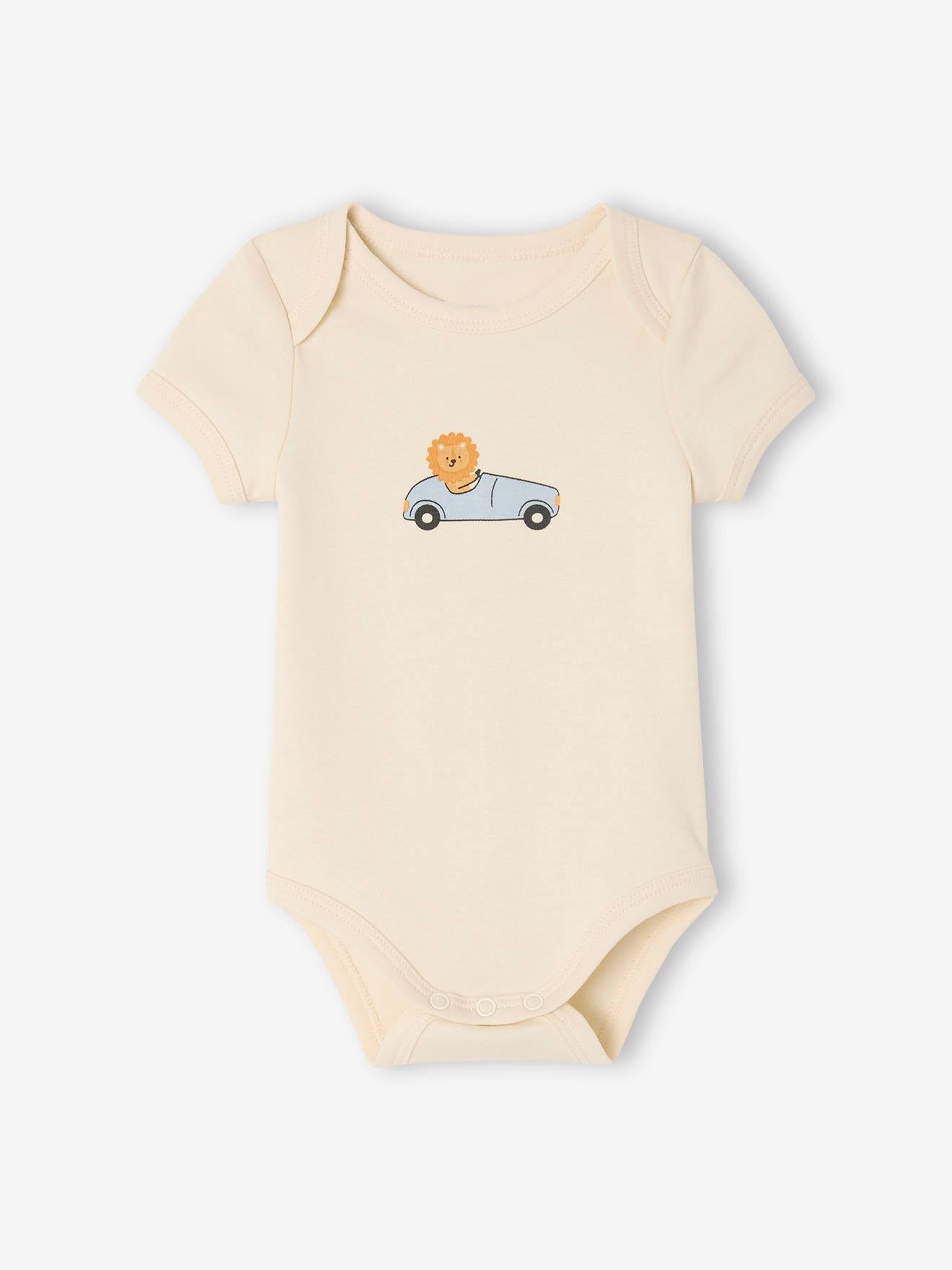 Pack of 5 Half Sleeve Cotton Bodysuit beige car print